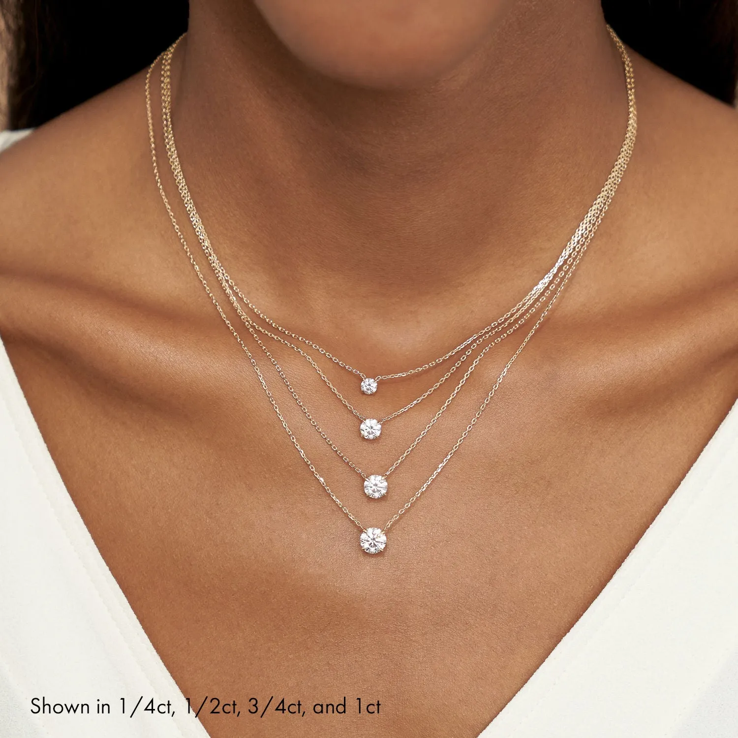 Solitaire Round Brilliant 14K Gold Necklace w. Lab-Grown Diamond