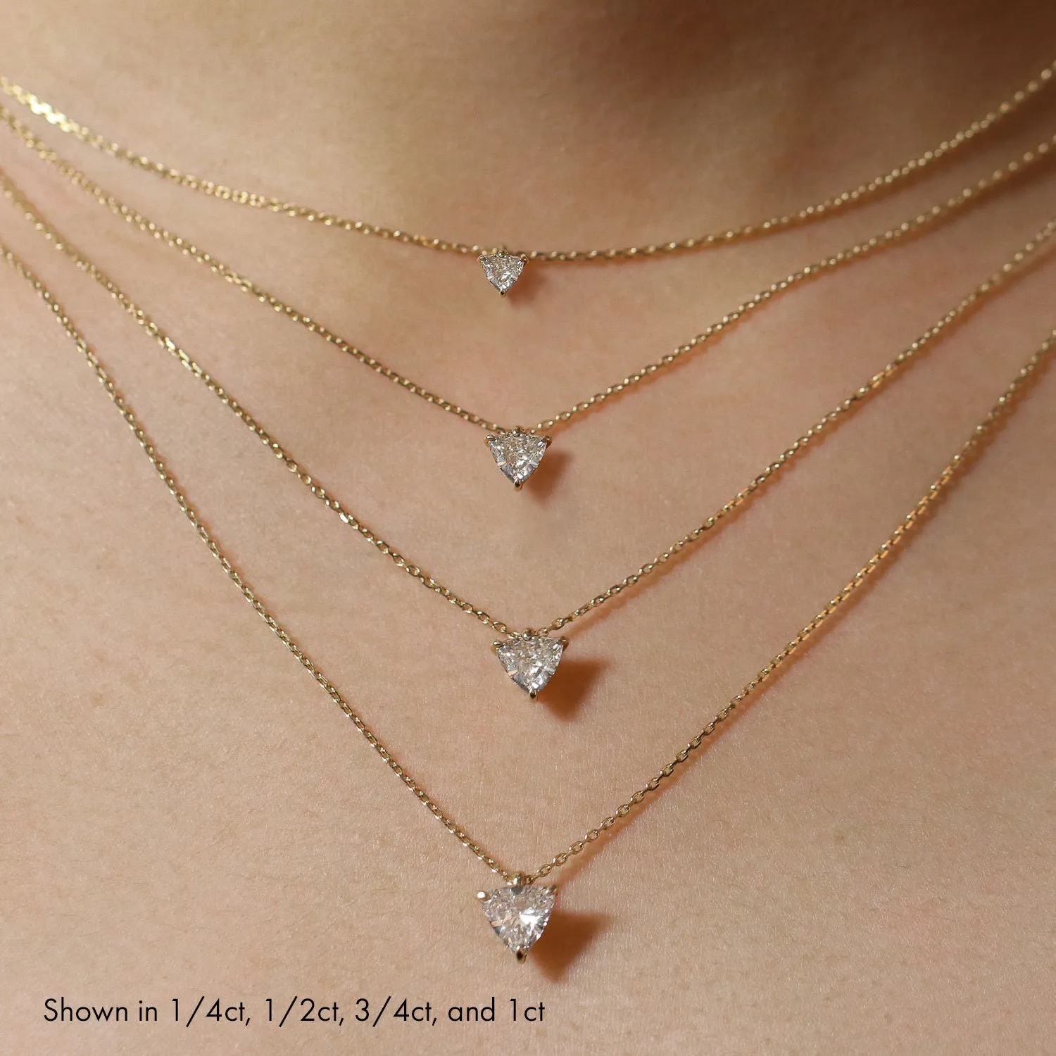 Solitaire Trillion 14K Whitegold Necklace w. Lab-Grown Diamond