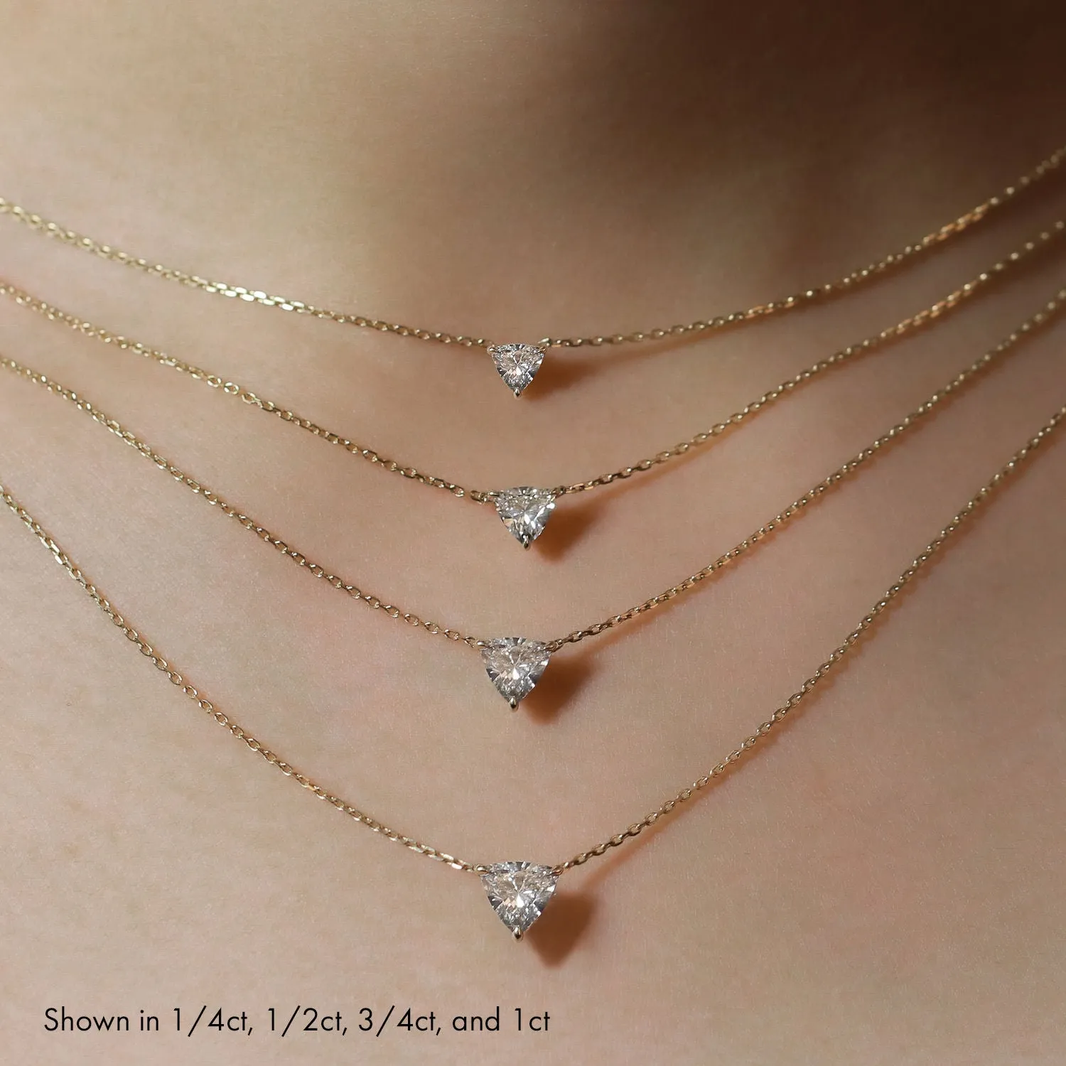 Solitaire Trillion 14K Whitegold Necklace w. Lab-Grown Diamond