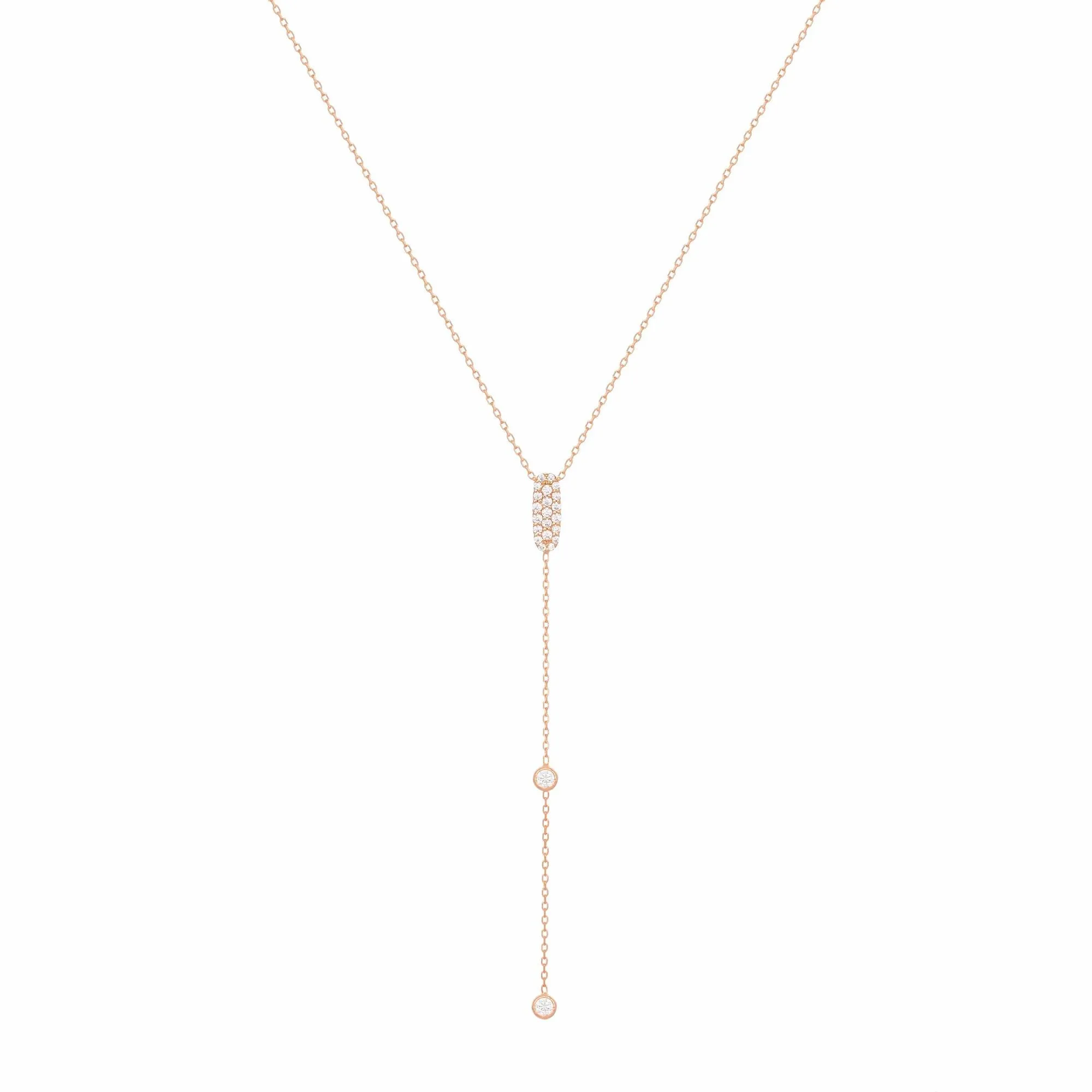 Sparkly Sparkly Lariat 18K Rose Gold Necklace w. Diamonds