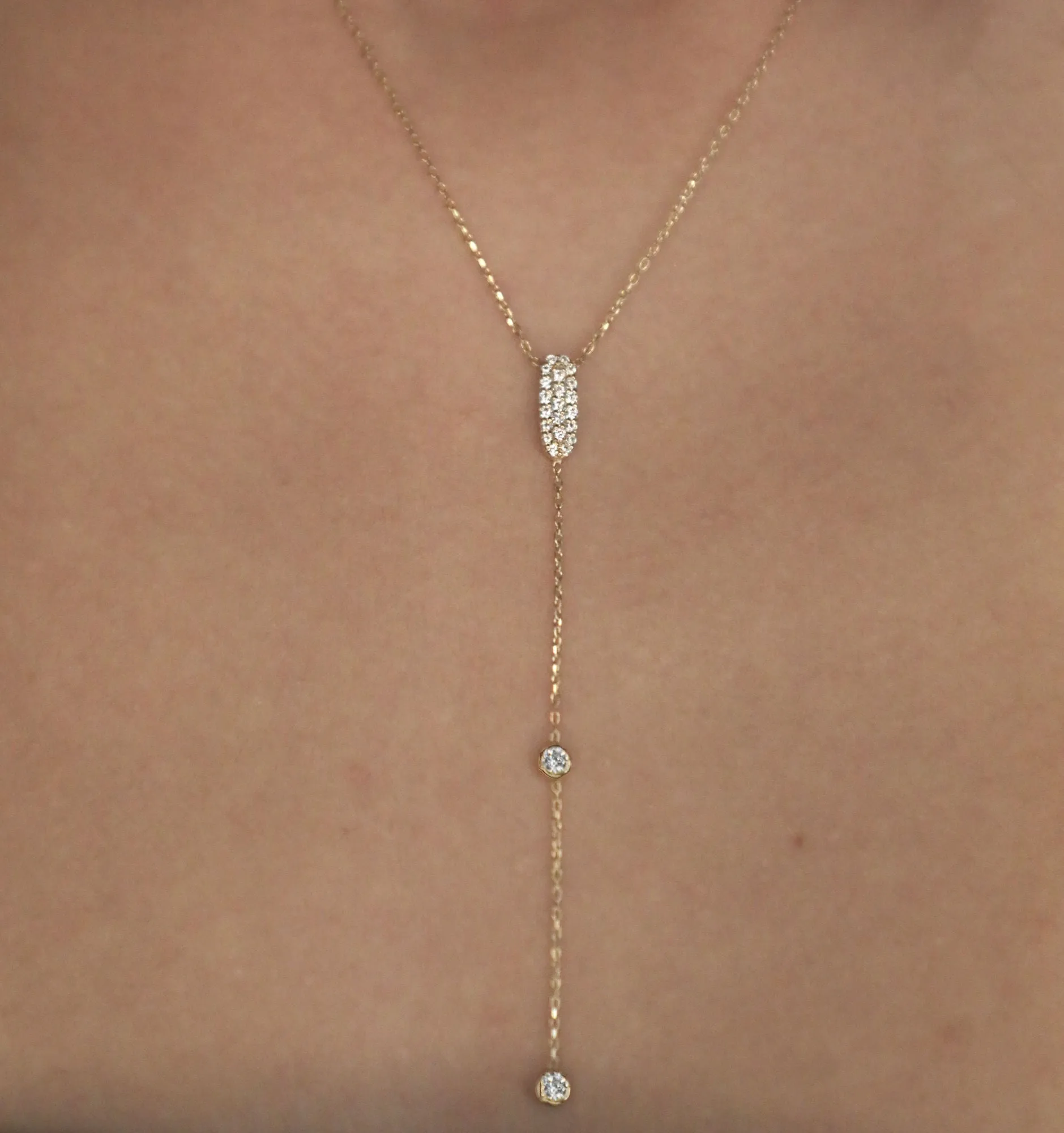 Sparkly Sparkly Lariat 18K Rose Gold Necklace w. Diamonds