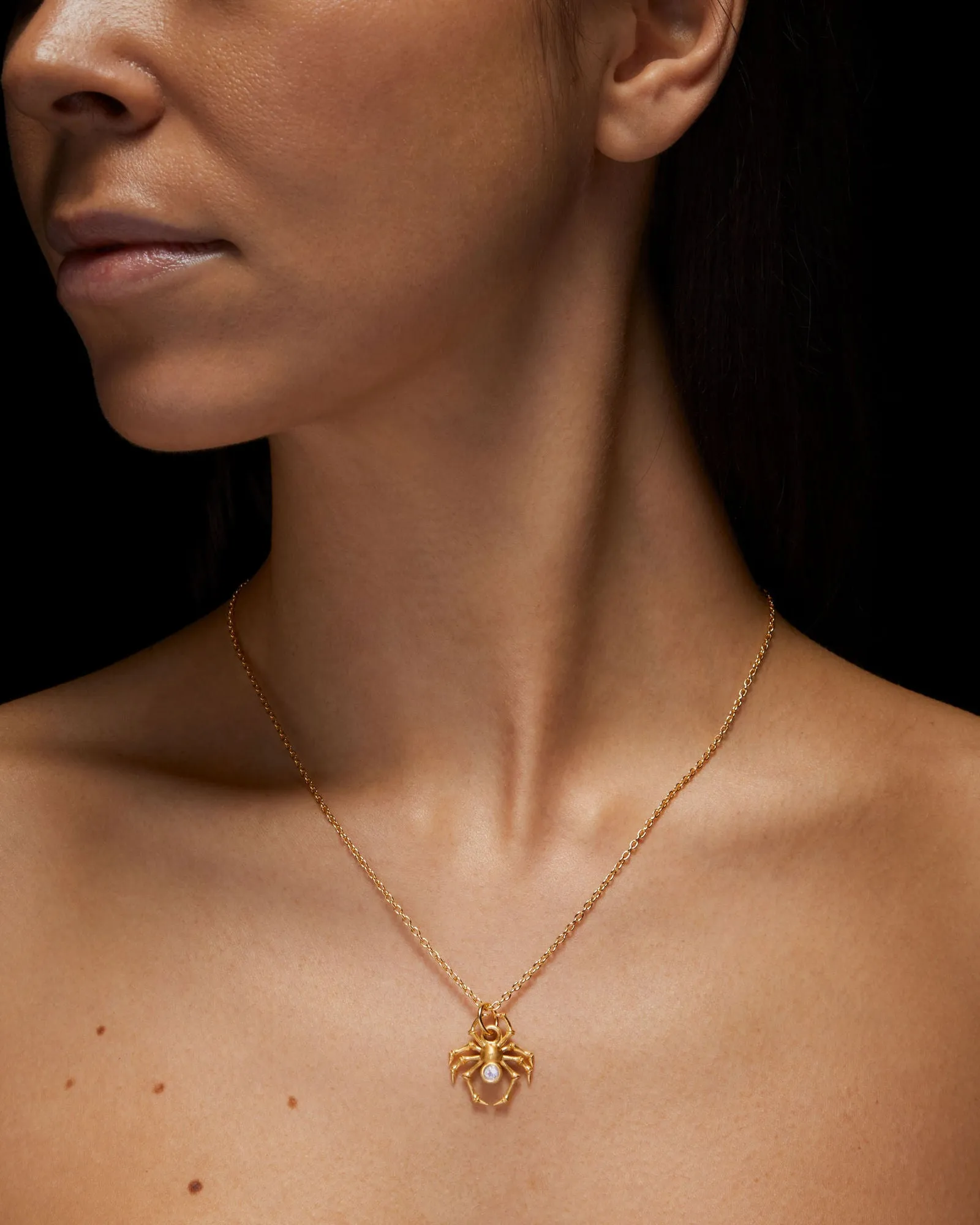 Spider Gold Plated Necklace w. Moonstone