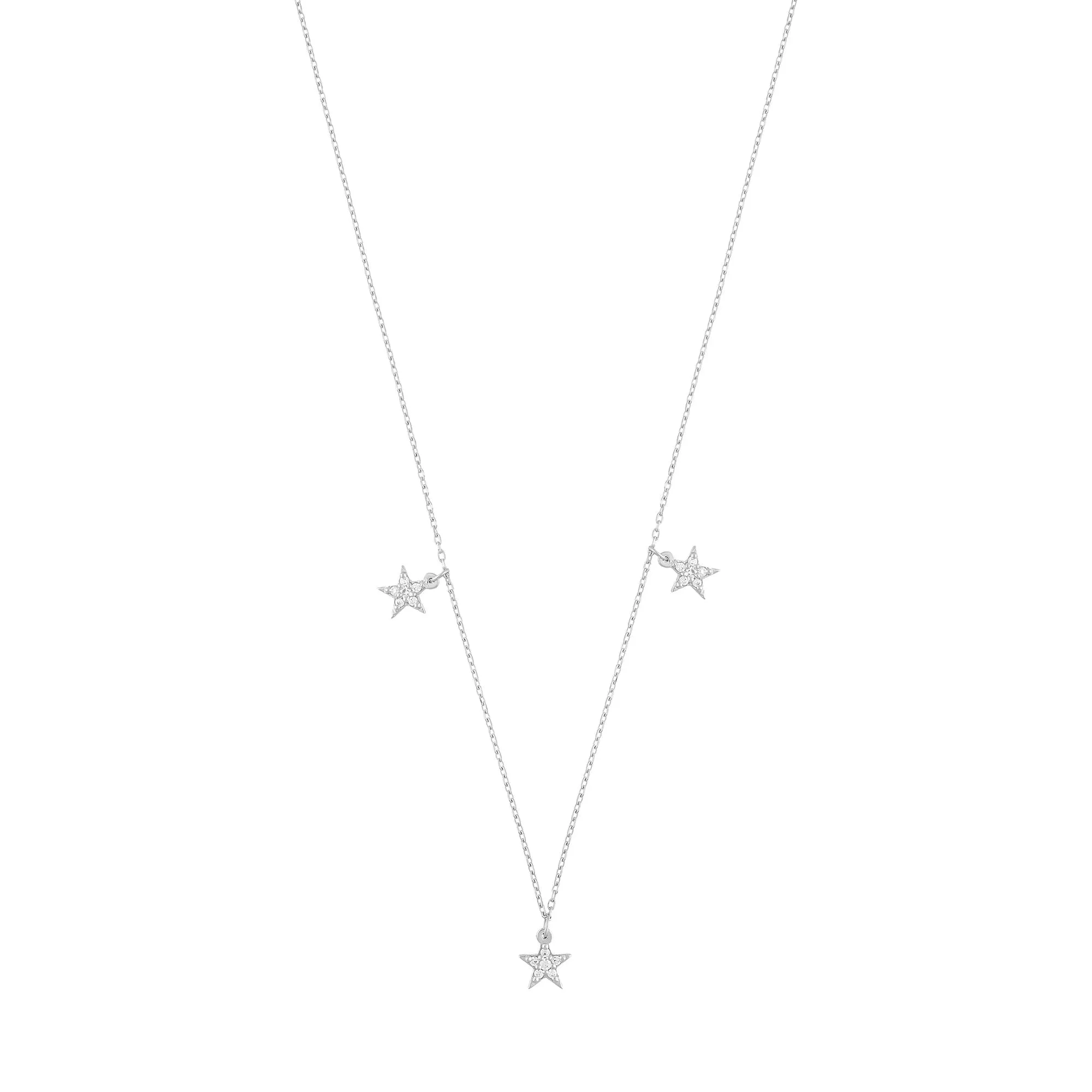 Star 18K White Gold Necklace w. Diamonds