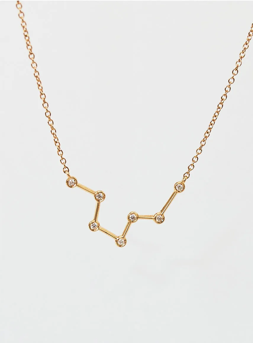 Star Sign Aquarius 18K Gold Necklace w. Diamond