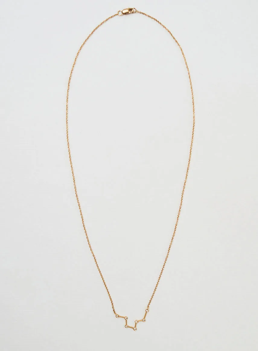 Star Sign Aquarius 18K Gold Necklace w. Diamond