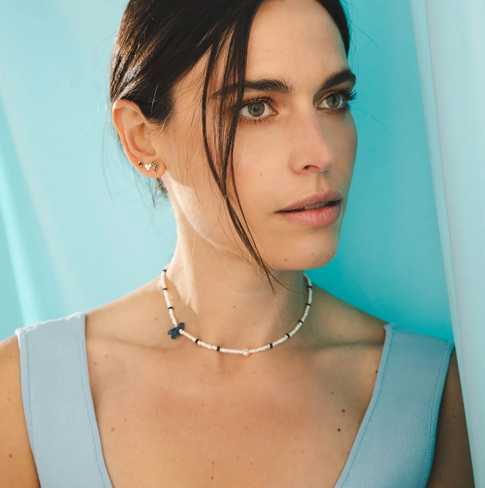 Stella 18K Gold Plated Necklace w. Pearls & Kyanite