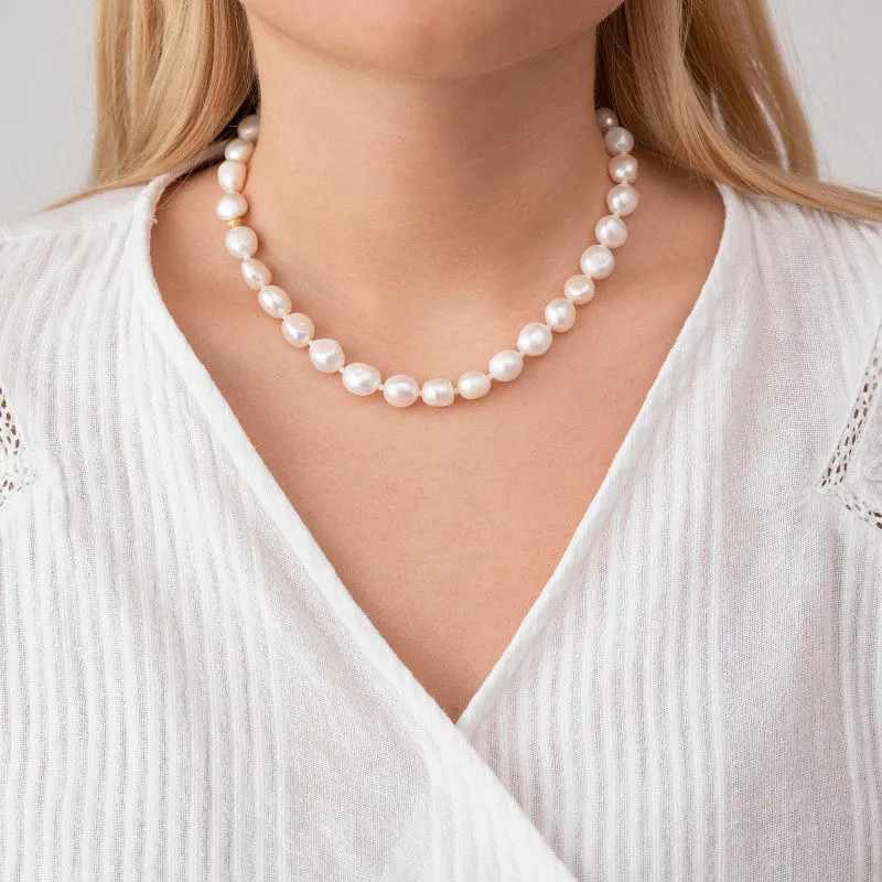 Stellar Pearly Gold Plated Necklace w. Pearls