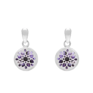 Sterling Silver 10mm Blue John Flower Burst Chatsworth Décor Round Drop Earrings