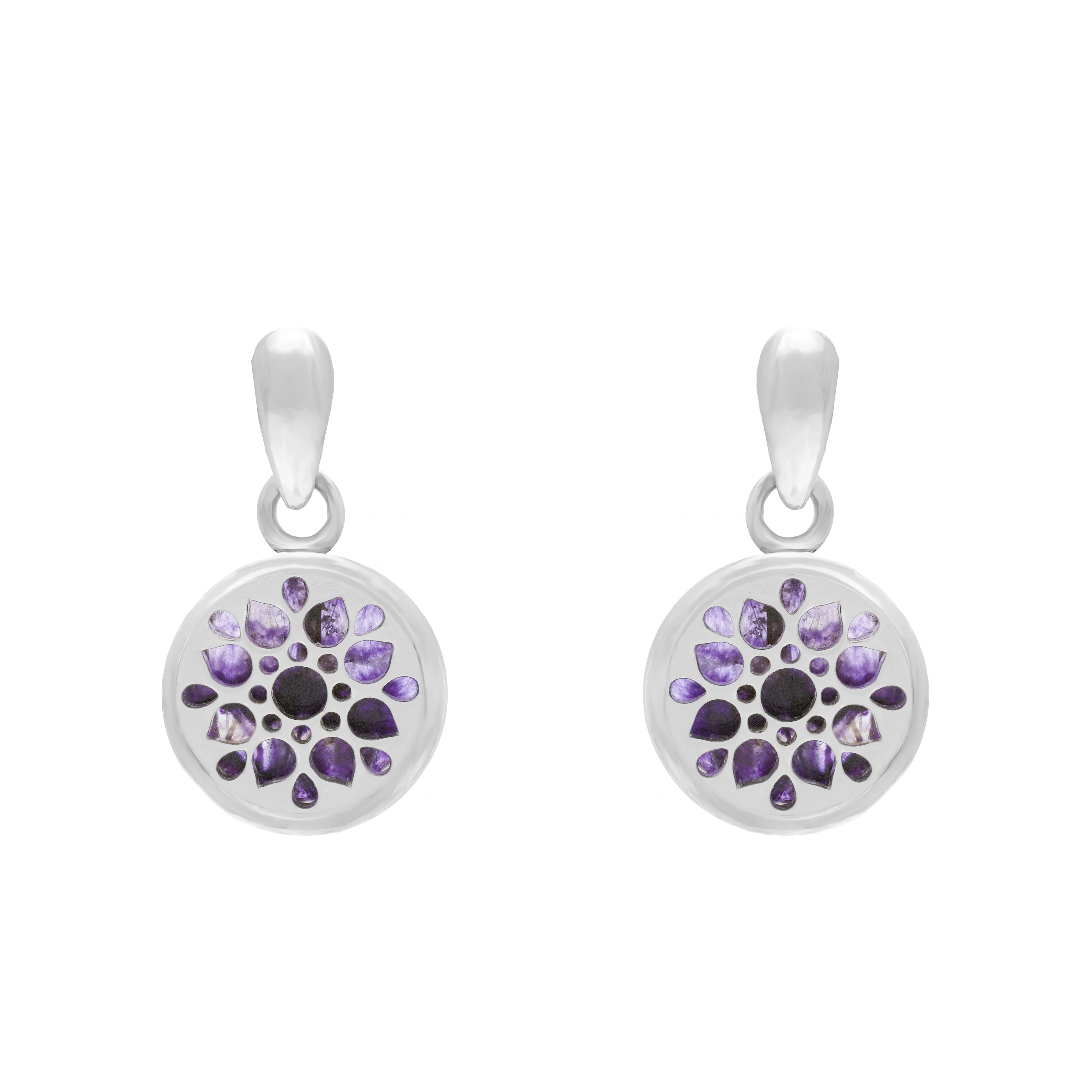 Sterling Silver 10mm Blue John Flower Burst Chatsworth Décor Round Drop Earrings
