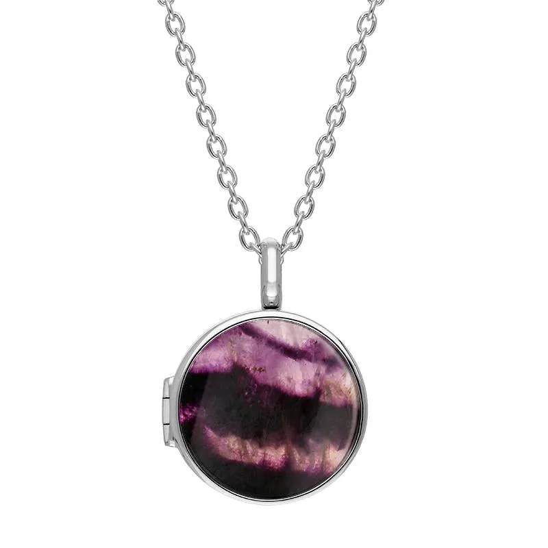 Sterling Silver 15mm Blue John Round Locket with Chain