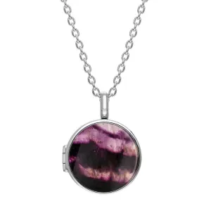 Sterling Silver 15mm Blue John Round Locket with Chain