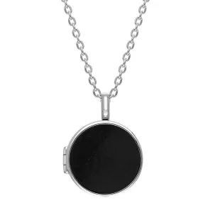 Sterling Silver 15mm Whitby Jet Round Locket with Chain