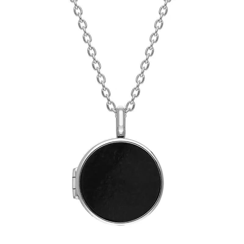 Sterling Silver 15mm Whitby Jet Round Locket with Chain
