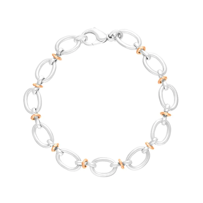 Sterling Silver 18ct Rose Gold Oval Link Handmade Bracelet