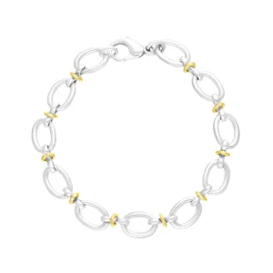 Sterling Silver 18ct Yellow Gold Oval Link Handmade Bracelet