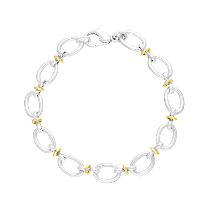 Sterling Silver 9ct Yellow Gold Oval Link Handmade Bracelet