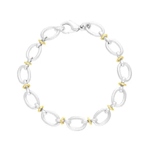 Sterling Silver 9ct Yellow Gold Oval Link Handmade Bracelet