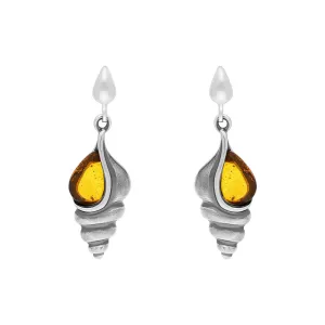Sterling Silver Amber Shell Drop Earrings