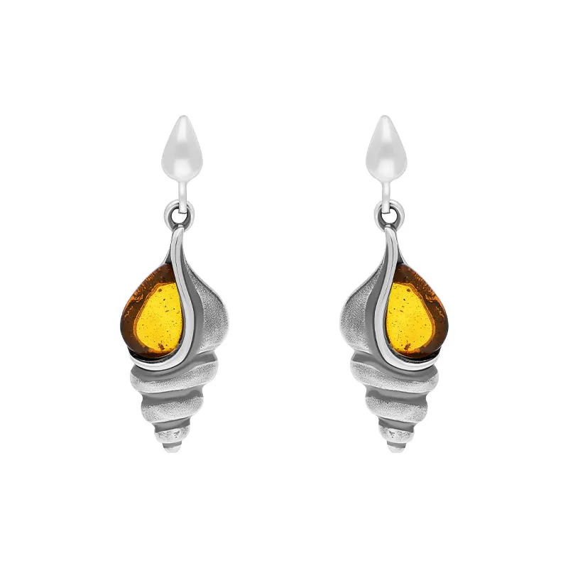 Sterling Silver Amber Shell Drop Earrings