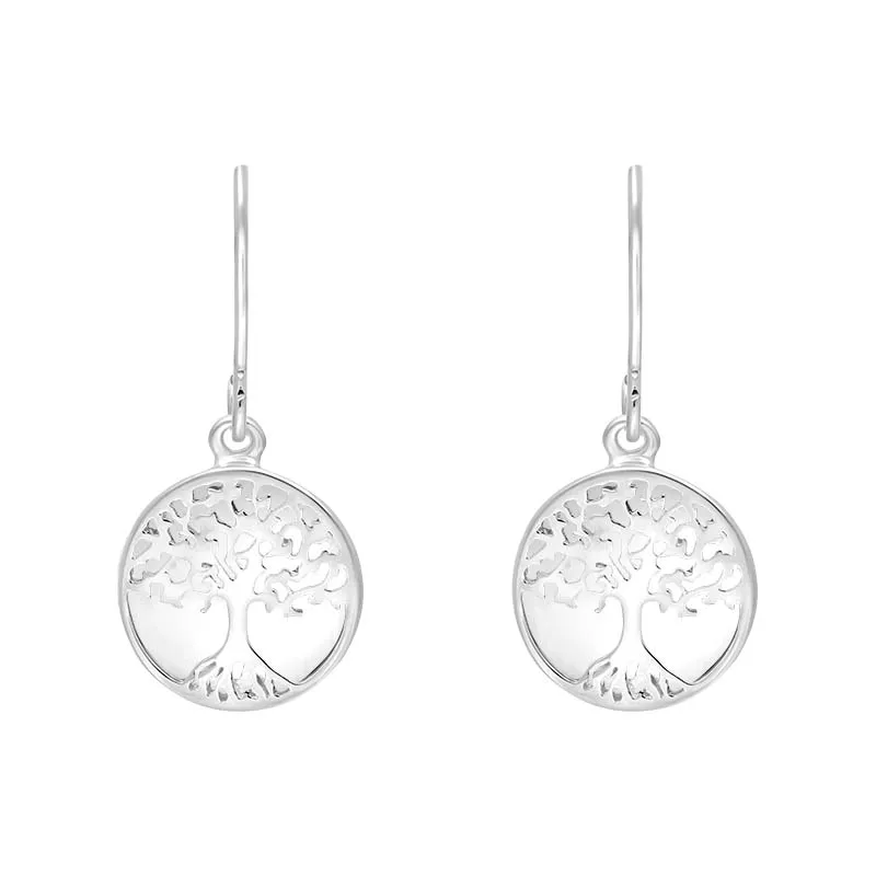 Sterling Silver Bauxite Round Tree of Life Drop Earrings