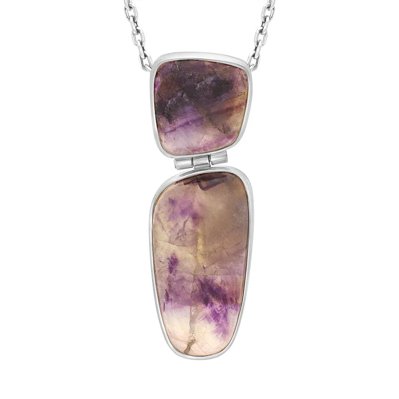 Sterling Silver Blue John Double Stone Abstract Drop Necklace D
