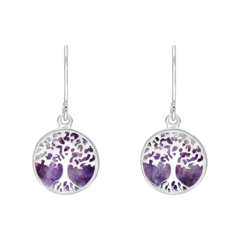 Sterling Silver Blue John Round Tree of Life Drop Earrings