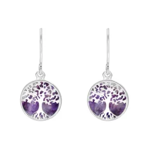 Sterling Silver Blue John Round Tree of Life Drop Earrings