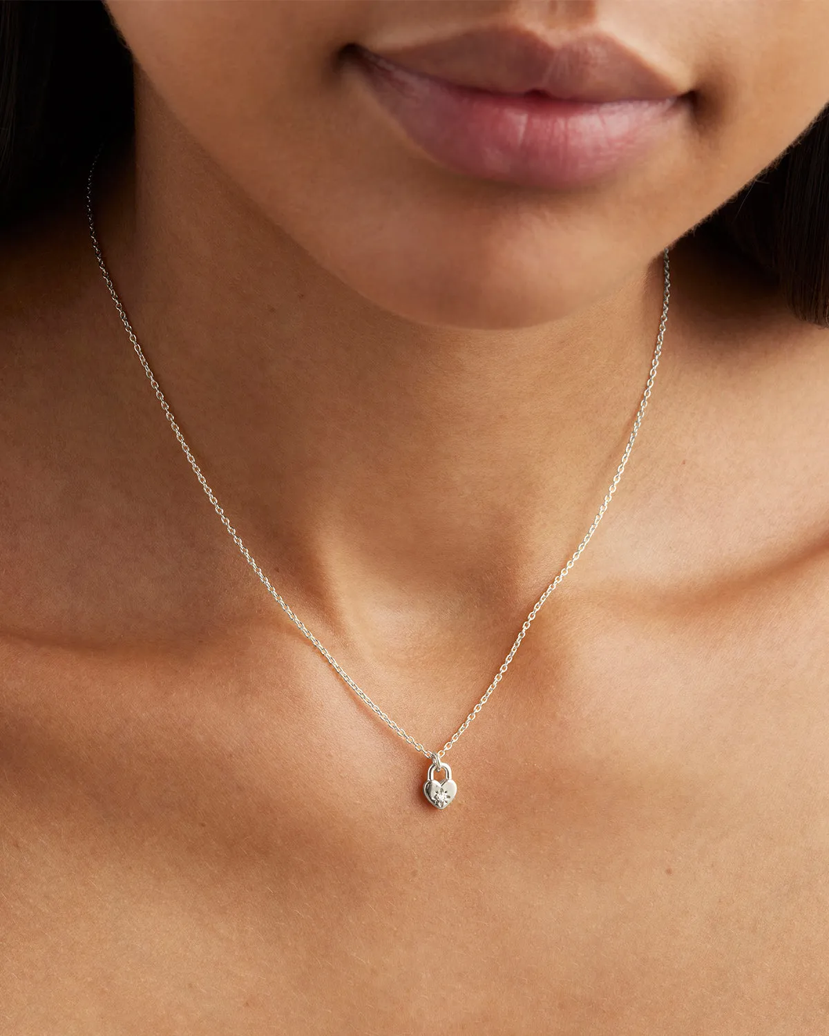Sterling Silver Crystal Lotus Heart Padlock Necklace Bycharlotte