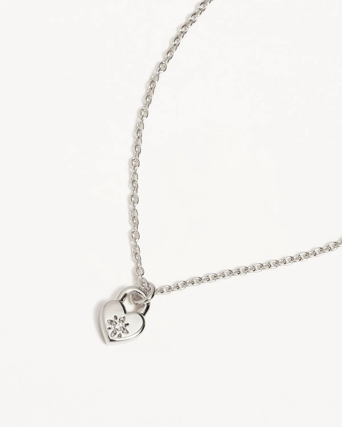 Sterling Silver Crystal Lotus Heart Padlock Necklace Bycharlotte