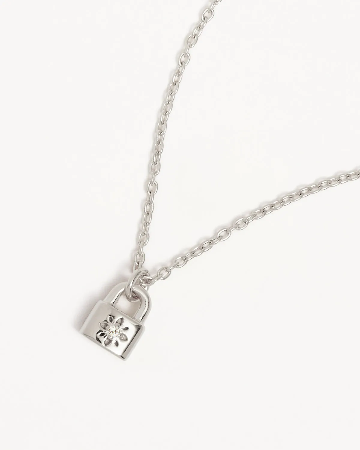 Sterling Silver Crystal Lotus Padlock Necklace Bycharlotte