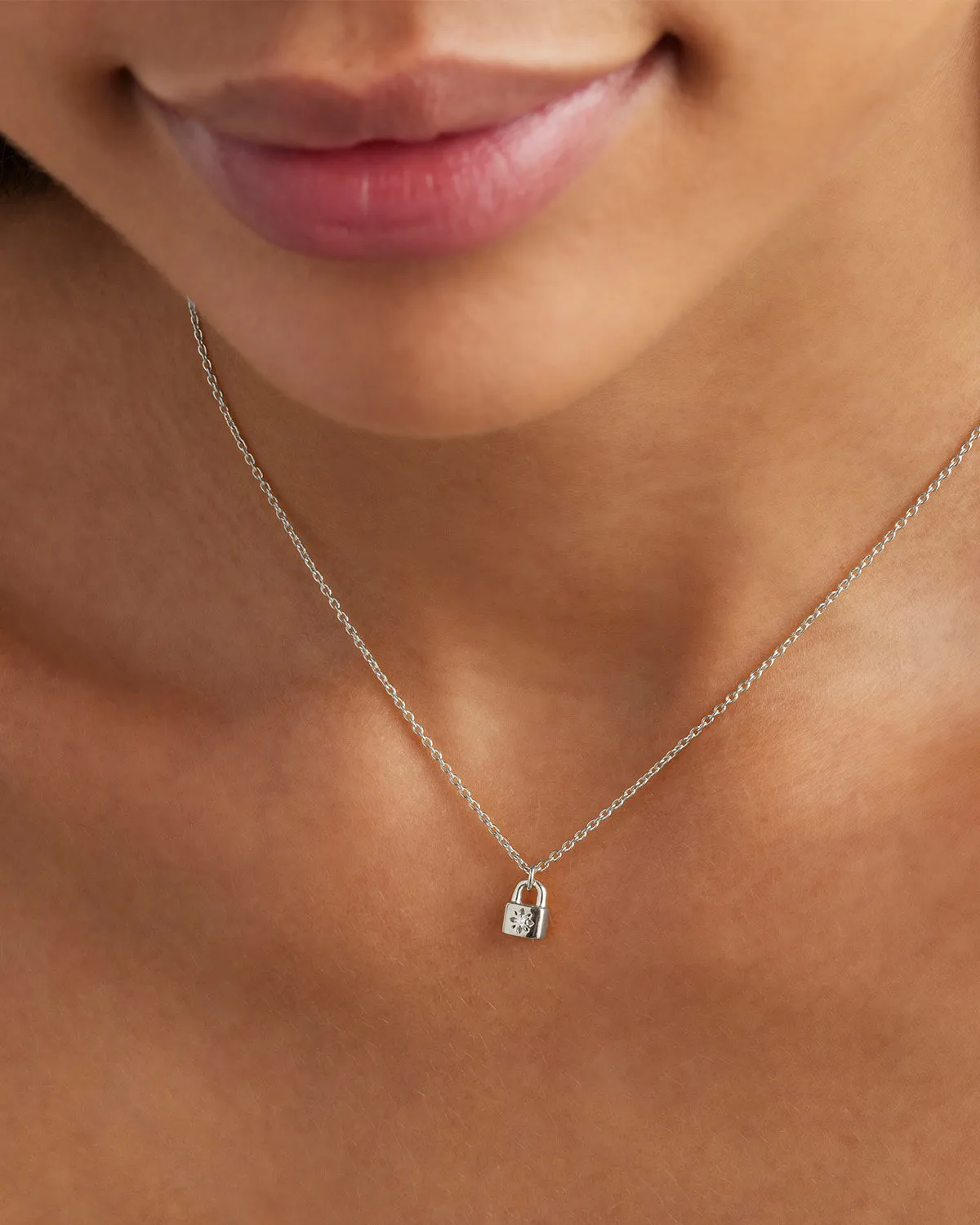 Sterling Silver Crystal Lotus Padlock Necklace Bycharlotte