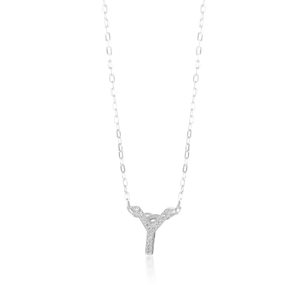 Sterling Silver Cubic Zirconia Inital "Y" Pendant On 39 3cm Chain Shiels