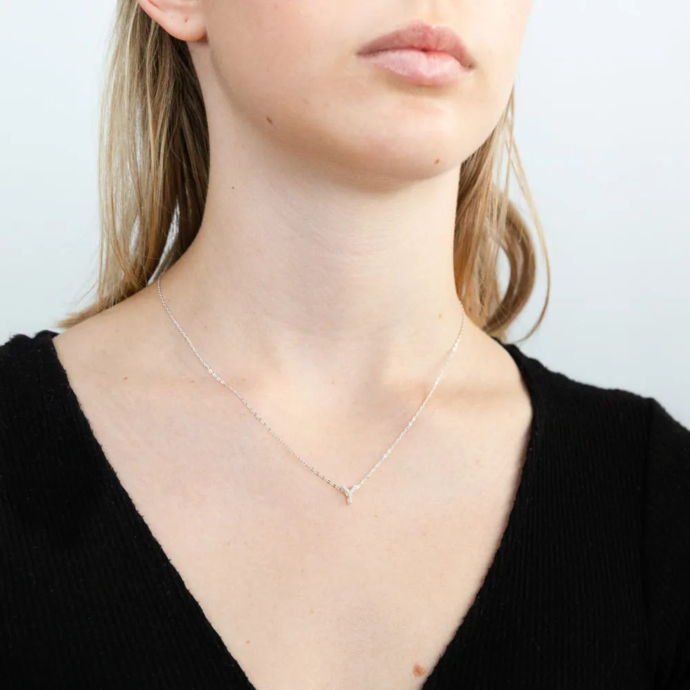 Sterling Silver Cubic Zirconia Inital "Y" Pendant On 39 3cm Chain Shiels