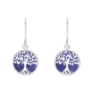 Sterling Silver Lapis Lazuli Round Tree of Life Drop Earrings