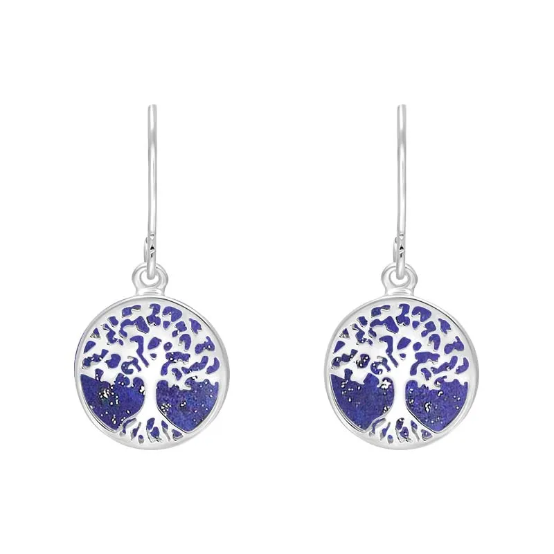 Sterling Silver Lapis Lazuli Round Tree of Life Drop Earrings