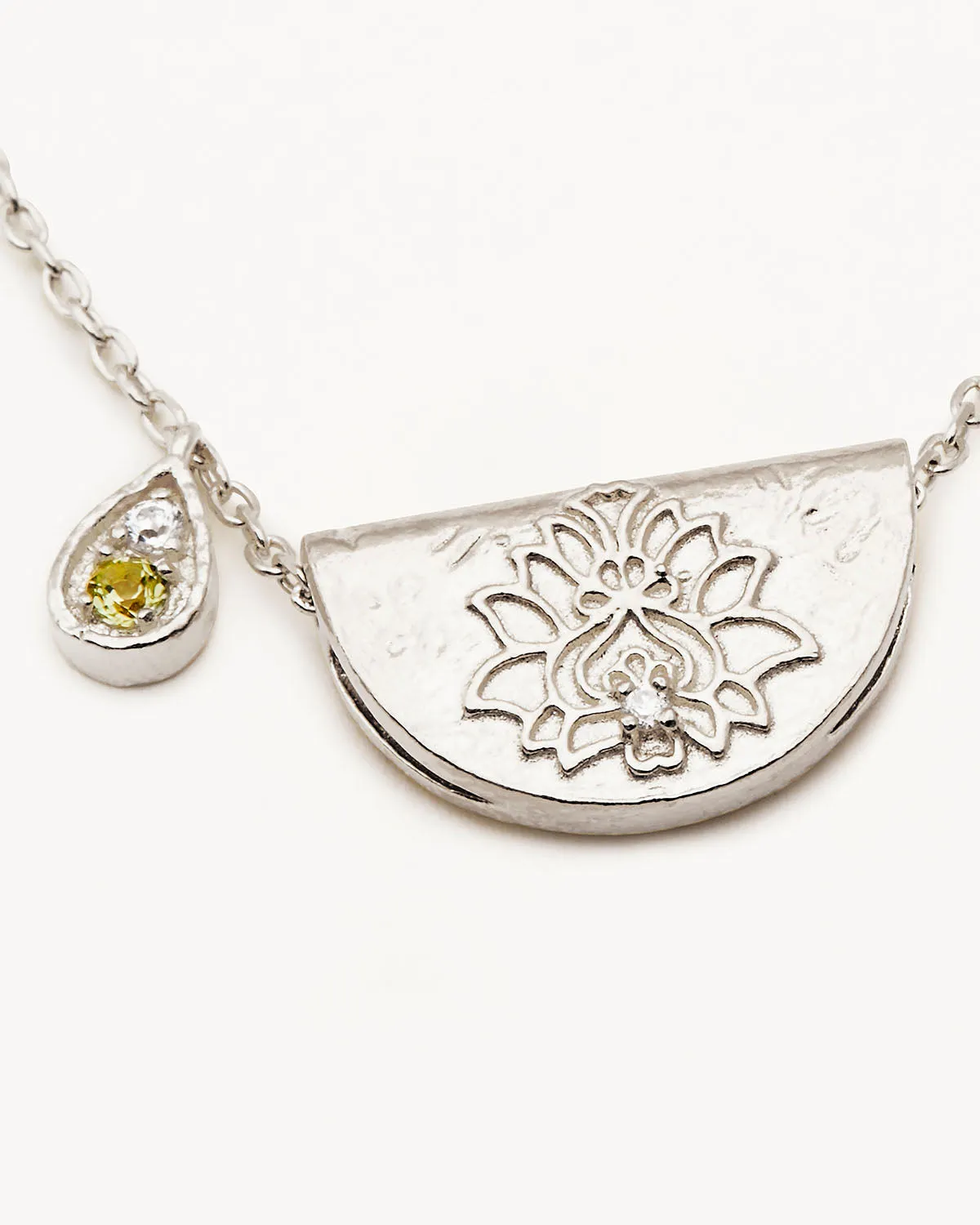 Sterling Silver Lotus Birthstone Necklace - August - Peridot Bycharlotte