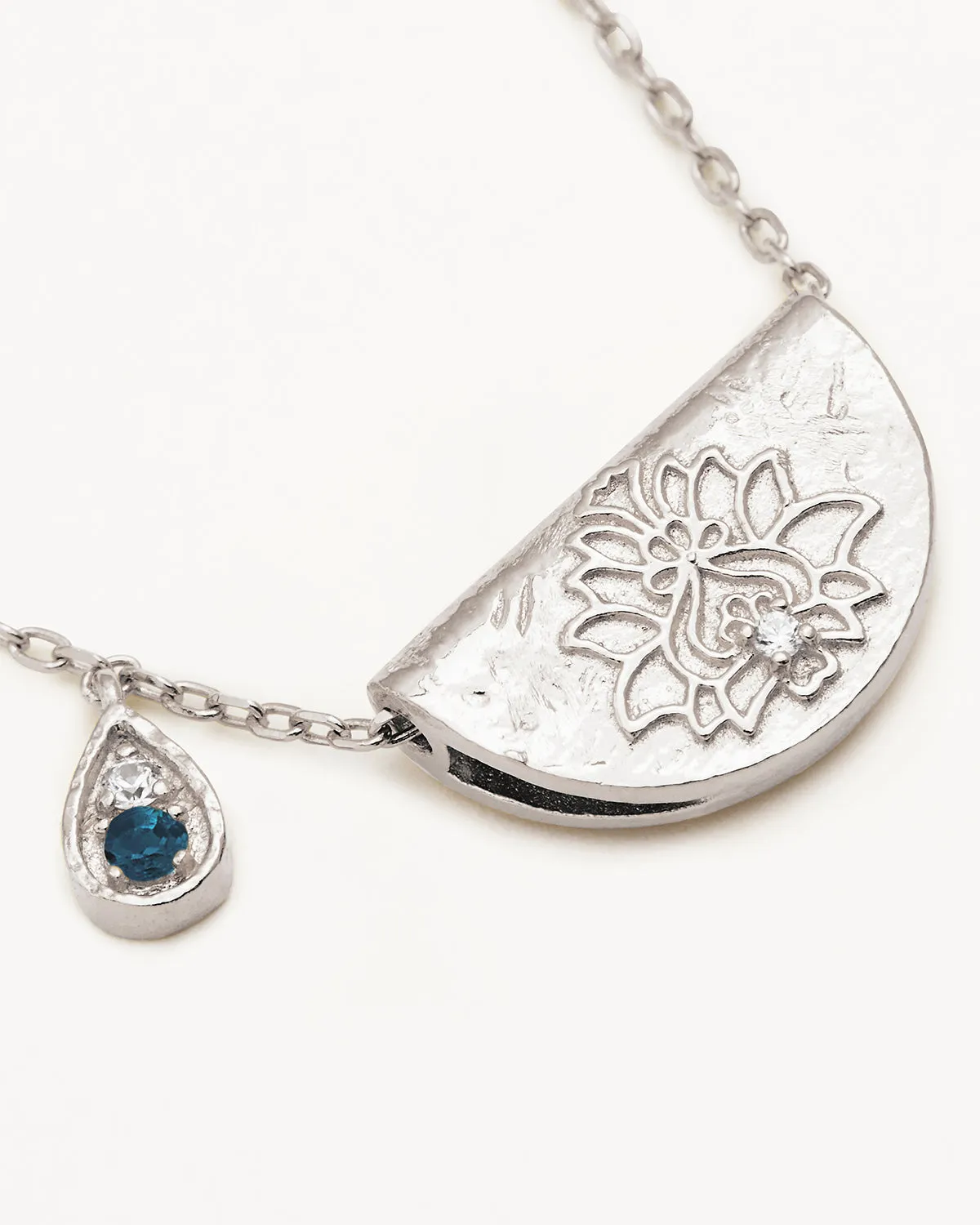 Sterling Silver Lotus Birthstone Necklace - December - Blue Topaz Bycharlotte