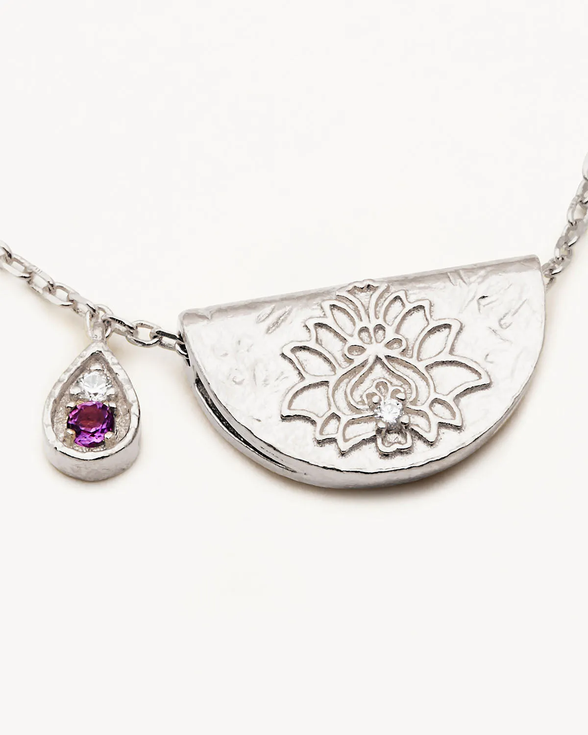 Sterling Silver Lotus Birthstone Necklace - February - Amethyst Bycharlotte