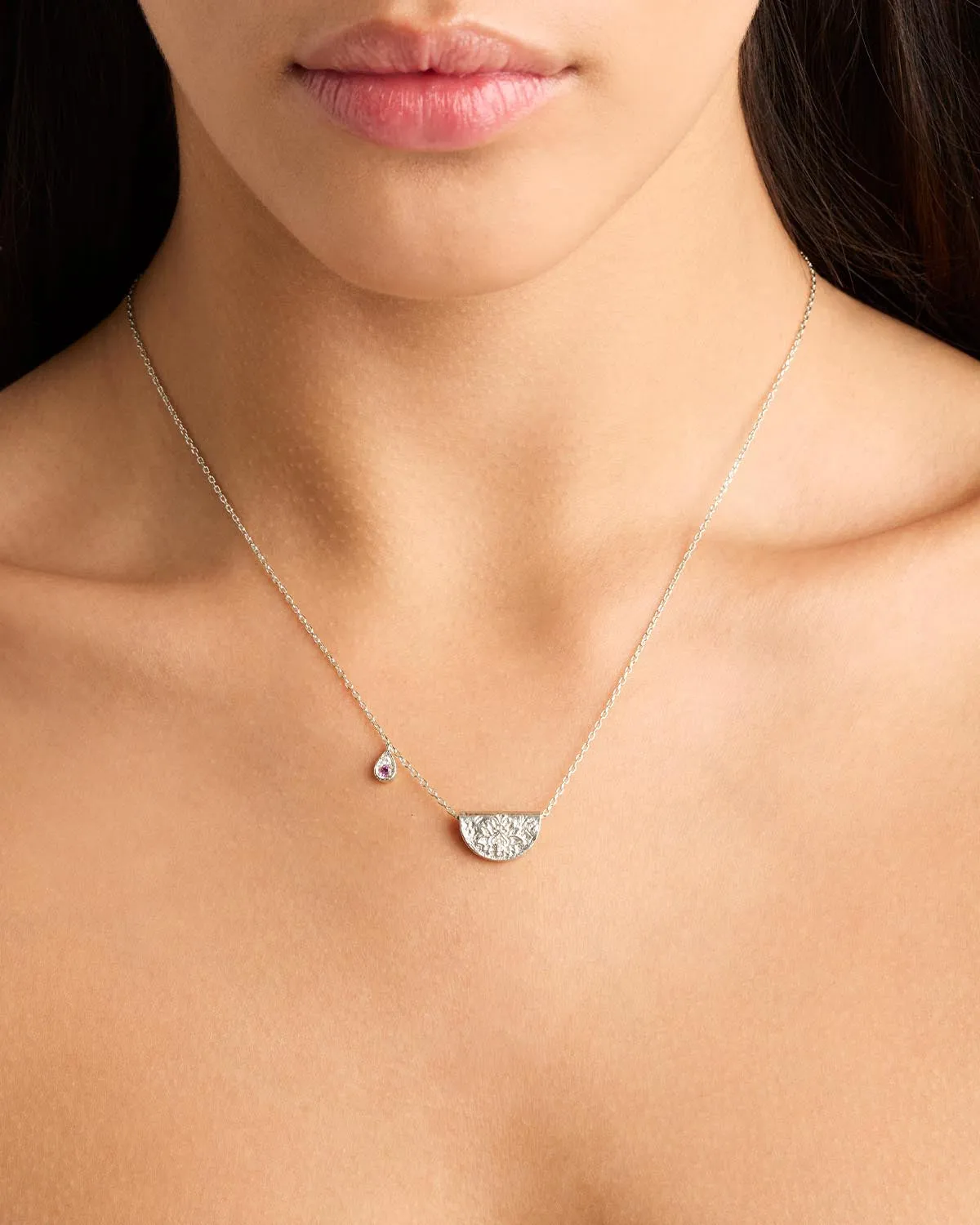 Sterling Silver Lotus Birthstone Necklace - February - Amethyst Bycharlotte