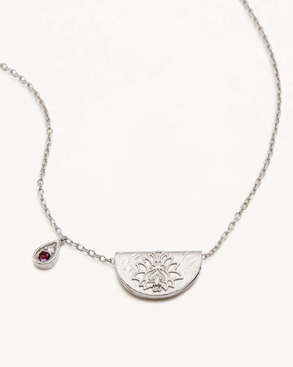 Sterling Silver Lotus Birthstone Necklace - February - Amethyst Bycharlotte