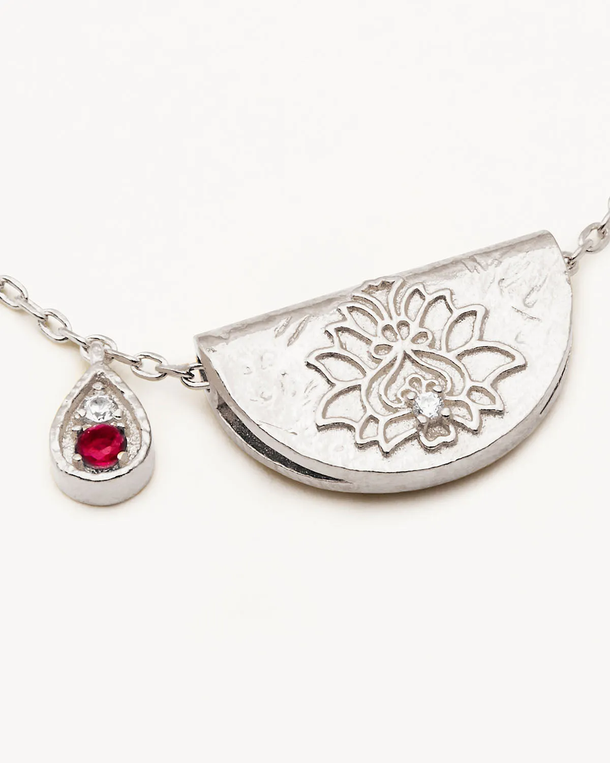Sterling Silver Lotus Birthstone Necklace - July - Ruby Bycharlotte