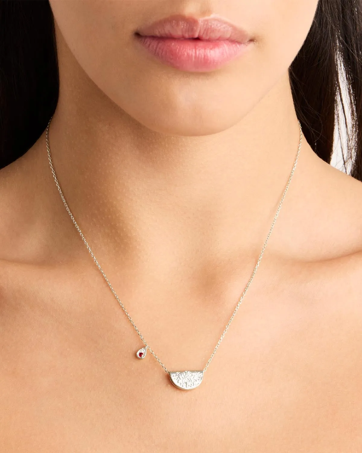 Sterling Silver Lotus Birthstone Necklace - July - Ruby Bycharlotte