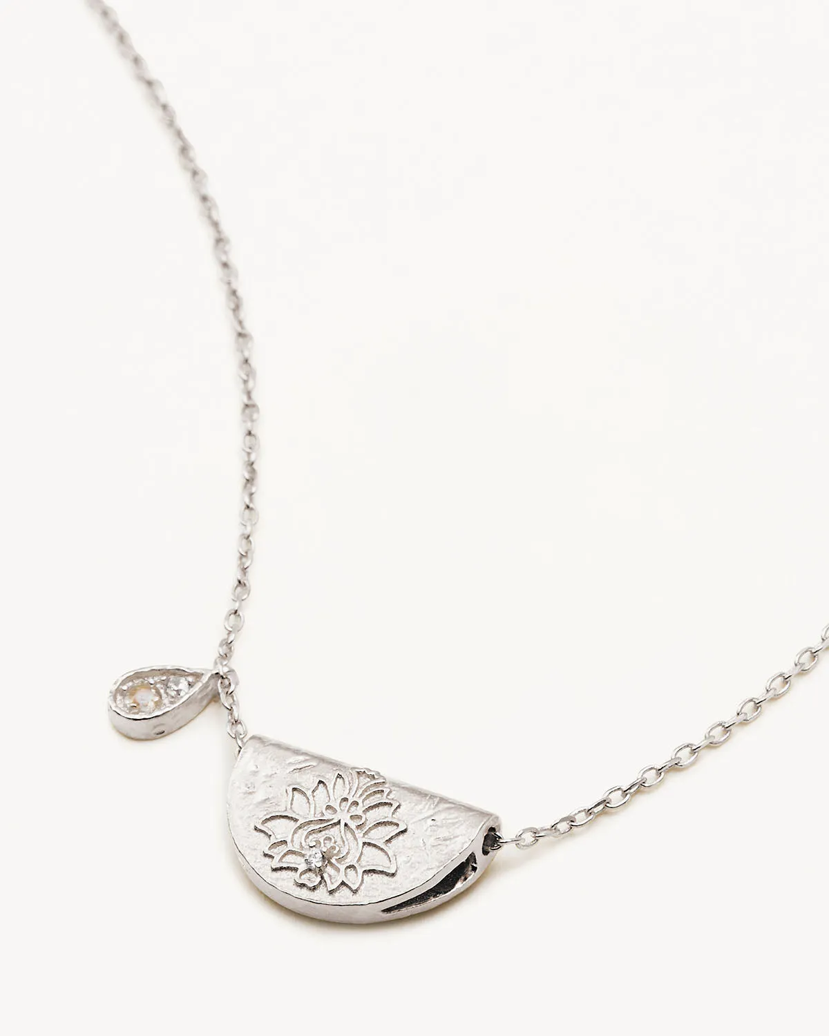 Sterling Silver Lotus Birthstone Necklace - June - Moonstone Bycharlotte