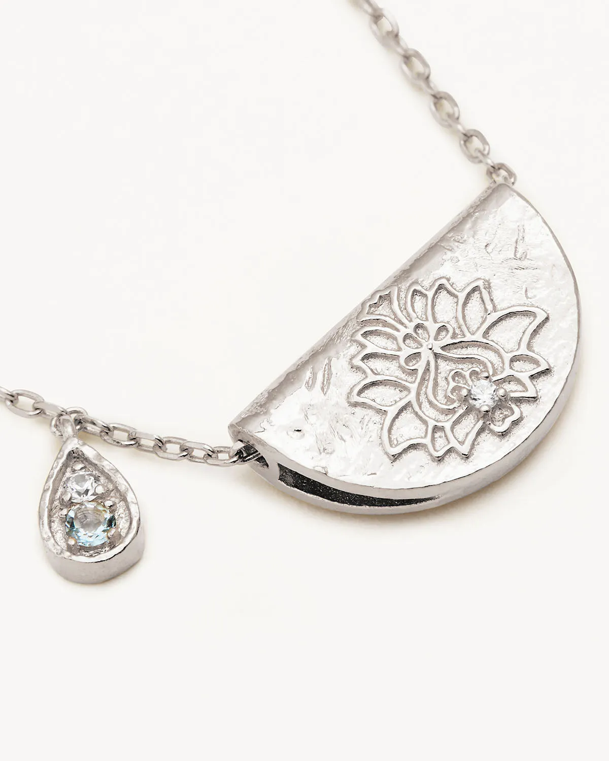 Sterling Silver Lotus Birthstone Necklace - March - Aquamarine Bycharlotte