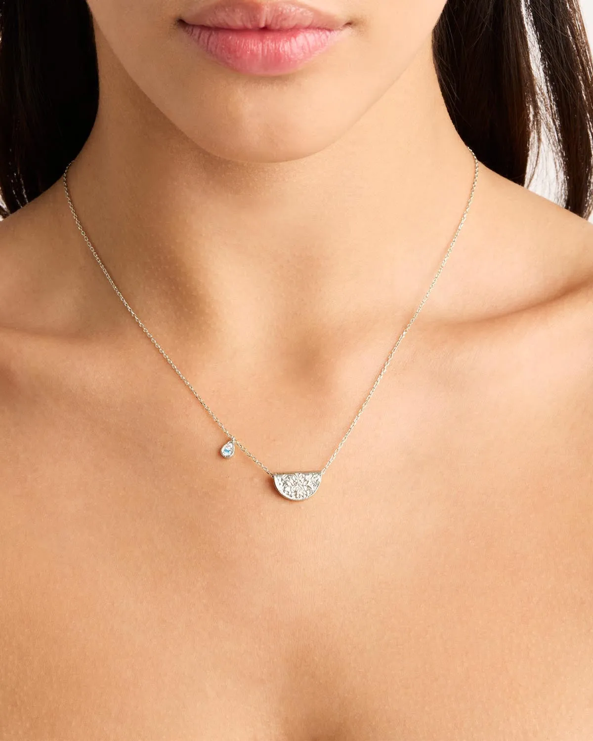 Sterling Silver Lotus Birthstone Necklace - March - Aquamarine Bycharlotte