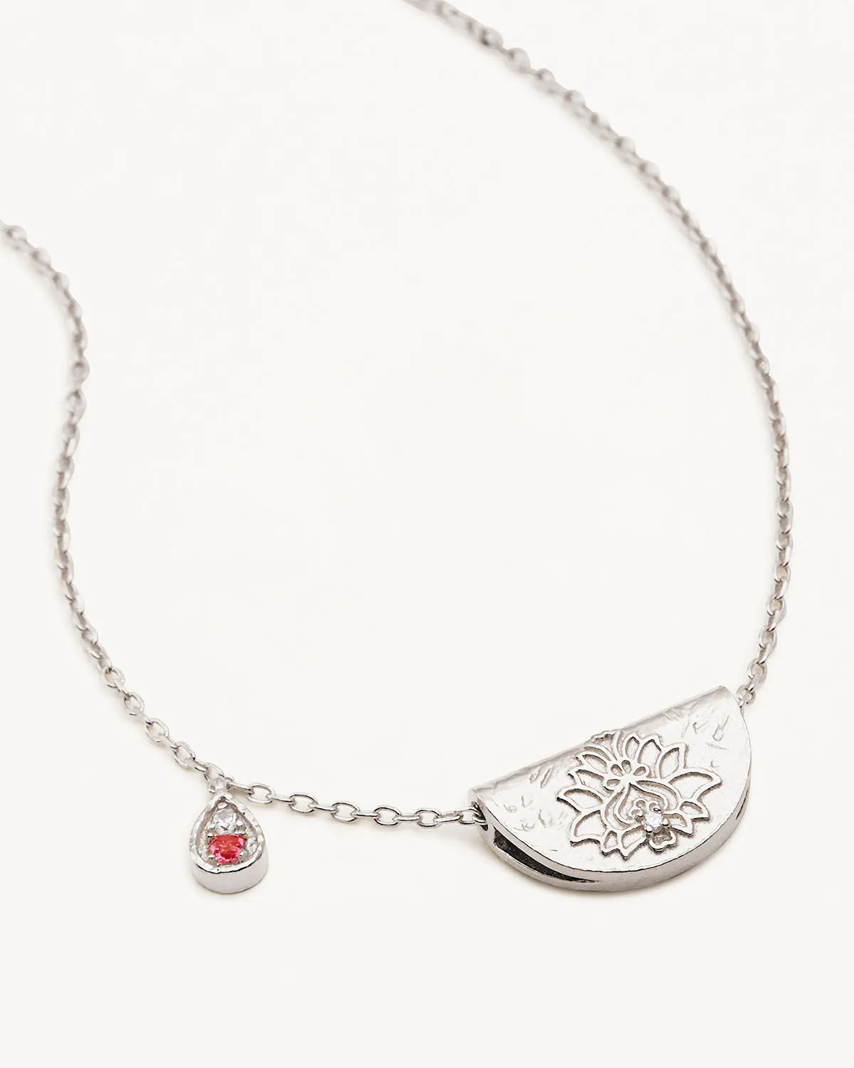 Sterling Silver Lotus Birthstone Necklace - October - Pink Tourmaline Bycharlotte