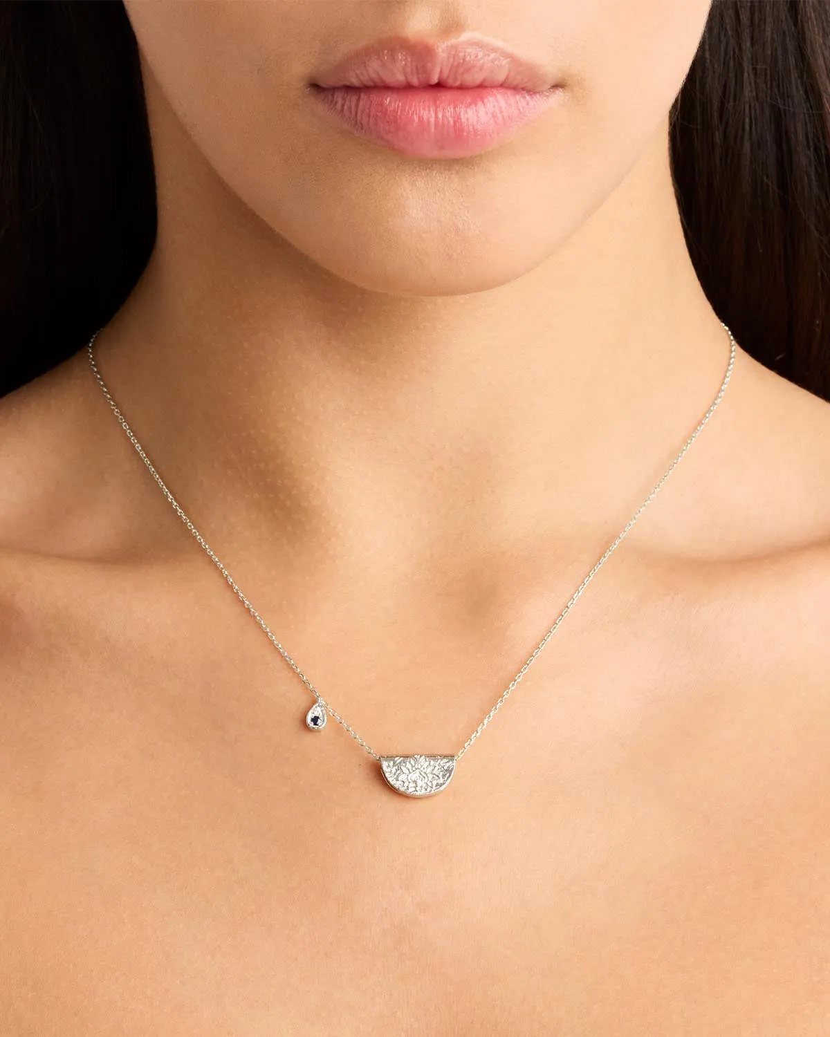 Sterling Silver Lotus Birthstone Necklace - September - Sapphire Bycharlotte