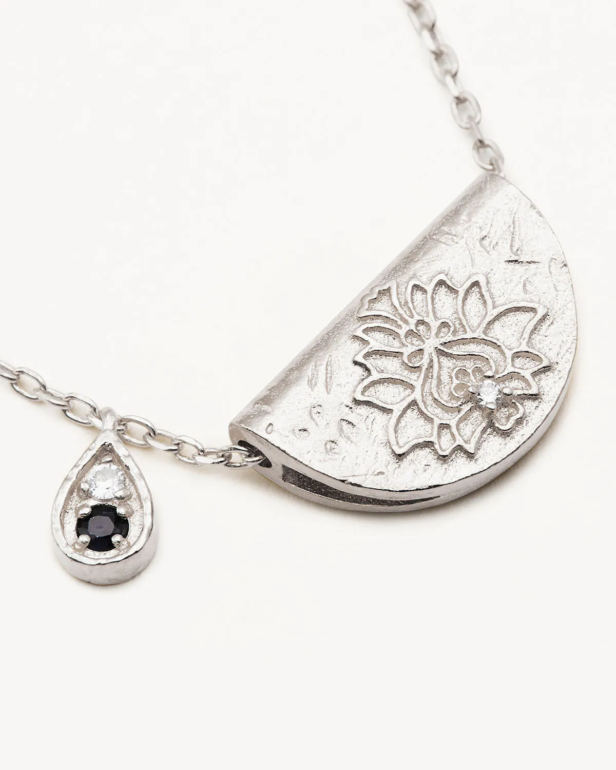 Sterling Silver Lotus Birthstone Necklace - September - Sapphire Bycharlotte