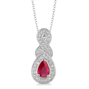 Sterling Silver Ruby and Diamond Pendant