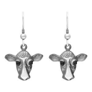 Sterling Silver Whitby Jet Cow Drop Earrings
